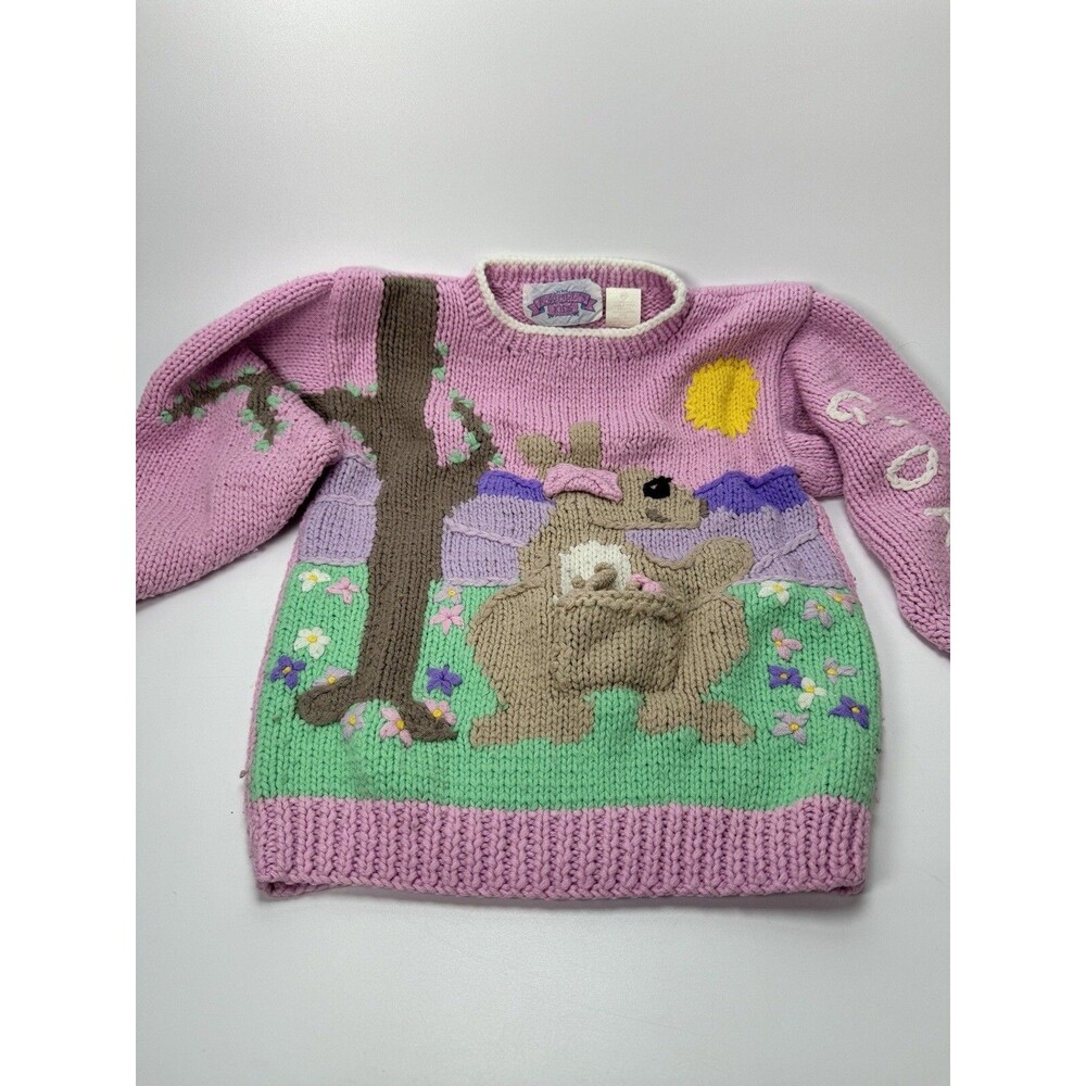 Vintage Rachel's Kids Pink Knit Sweater 6X 1980s Kangaroo Pocket